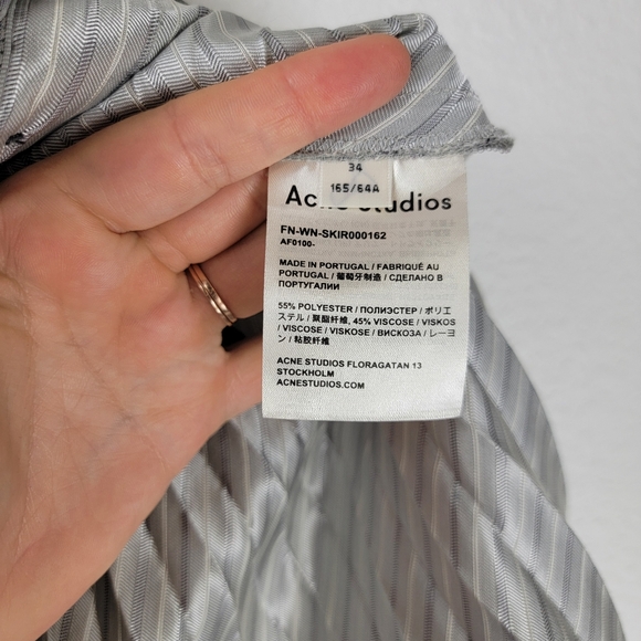 Acne Studios Ilia Stripe Asymmetric Pleated Midi Skirt Gray White 34/2 - Picture 9 of 14